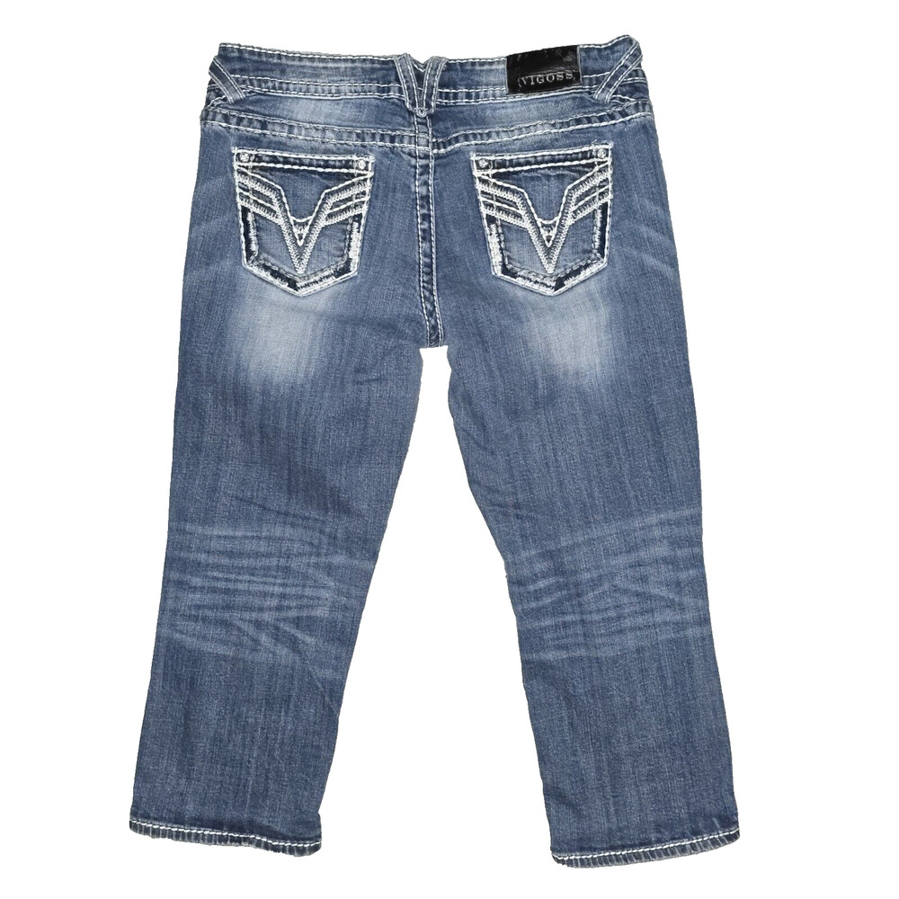 Vigoss Capri Jeans Womens 9/10x21 Chelsea Blue Embroidered Stretch‎ Denim